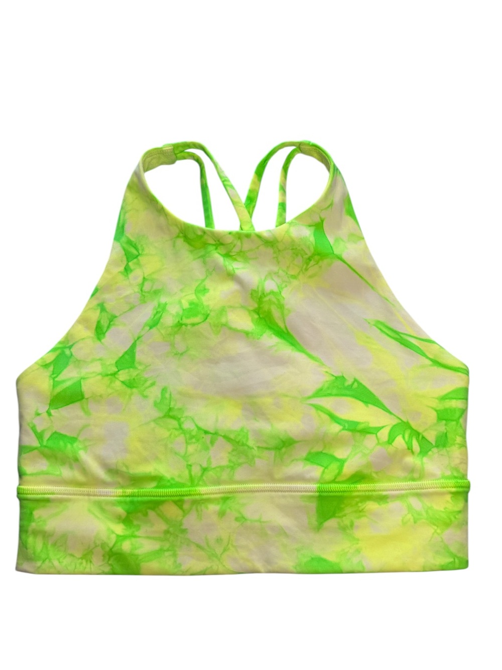 Lululemon Energy Bra High Neck Long Line Shibori Medium Support Neon Green 8 B-D - Picture 2 of 7
